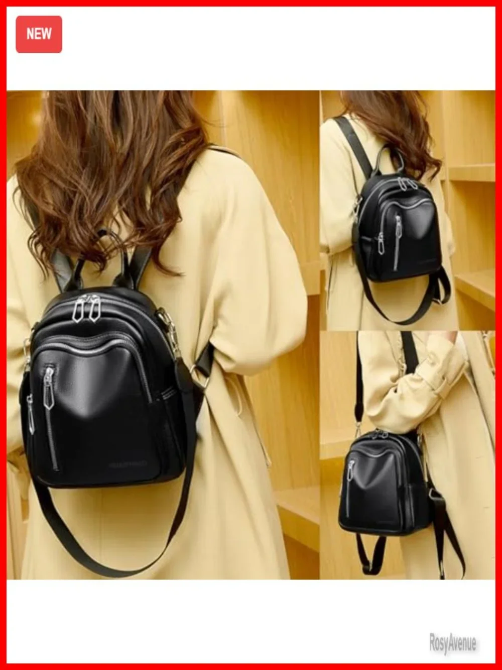 PU Leather Mini Backpack Purse 3-in-1 Handbag Travel Daypack